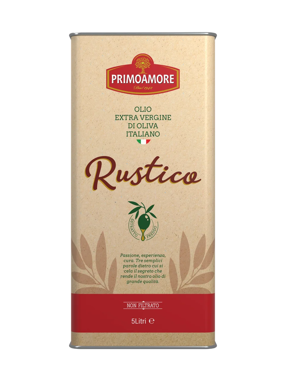 OLIO EXTRA VERGINE DI OLIVA ITALIANO ESTRATTO A FREDDO PRIMOAMORE "IL RUSTICO" LT 5